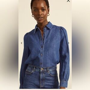 Hobbs London Sold Out Limited Edition Wetherby Denim  Flax-Linen BlouseSize 4